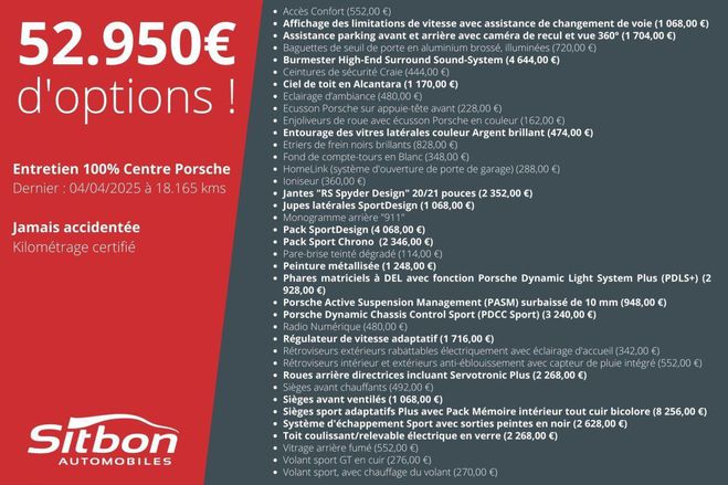 Porsche 911 992 Carrera 4S Coupe 3.0 PDK 450   52.95 Blanc Carrara Mtallis de 2019