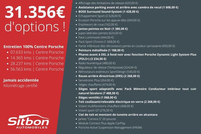 Porsche 911 991 Phase 2 Carrera 4S Coupe 3.0 420 PDK Argent GT Mtallis de 2016
