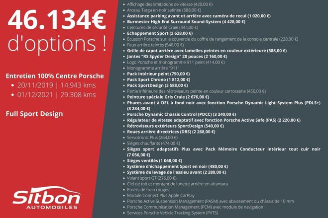 Porsche 911 991 Phase 2 Targa 4S Sport Design Craie  Craie de 2018