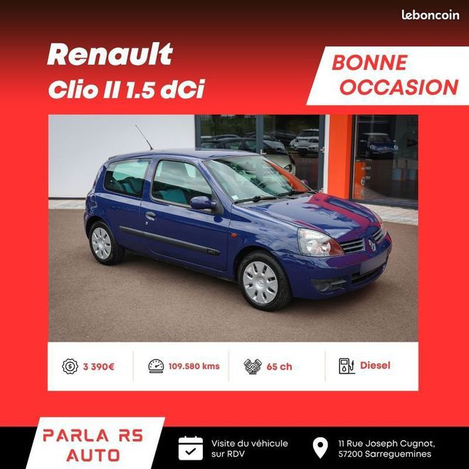 Renault Clio II Phase 2 1.5 dCi 65ch Bleu de 2002