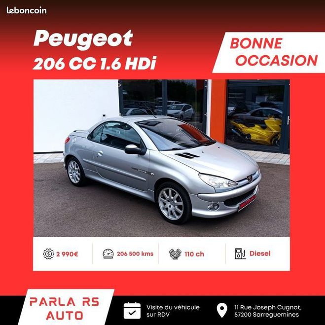 Peugeot 206 CC 1.6 HDi Quicksilver 16V 110ch Gris de 2006