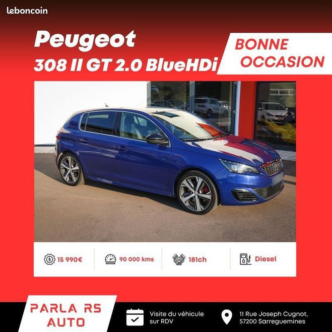 Peugeot 308 II GT 2.0 BlueHDi 181 ch bote automatiq Bleu de 2016