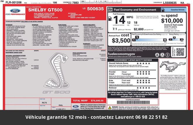 Ford Mustang Shelby gt500 760 hors homologation 4500e Vert de 2020