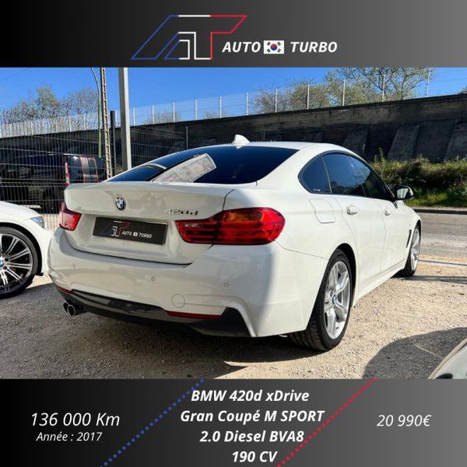 BMW Serie 4 Gran Coupe (F36) 420D 190CH M SPORT Blanc de 2017