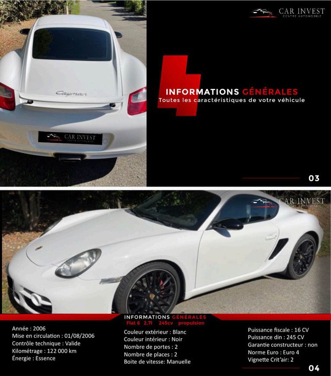 Porsche Cayman 2,7 pack sport Blanc de 2006