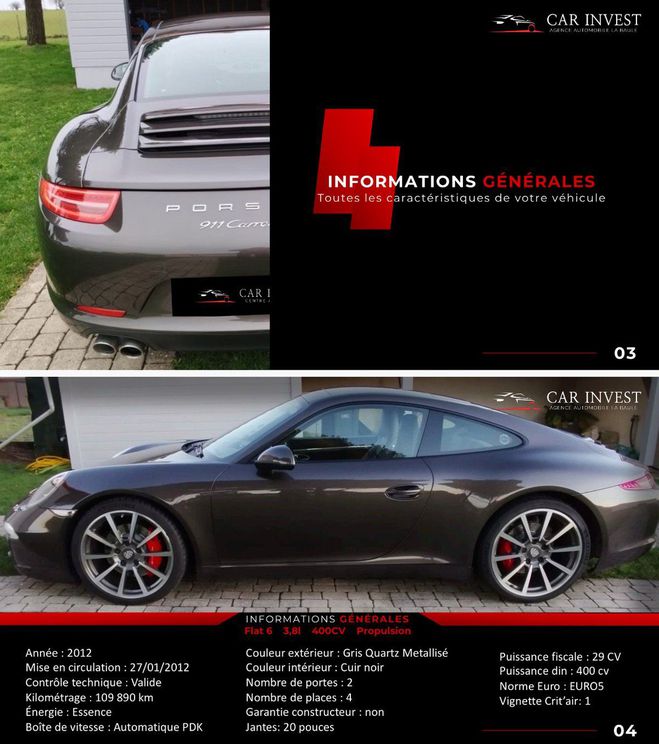 Porsche 911 TYPE 991carreras S 400CV Brun de 2012