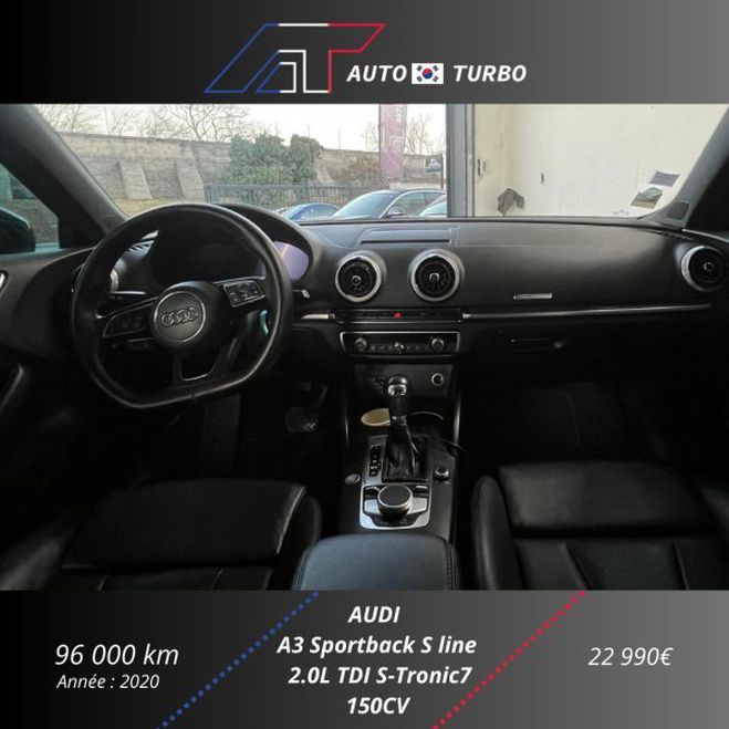Audi A3 Sportback 35 TDI 150CH S LINE S TRONIC 7 Noir de 2020