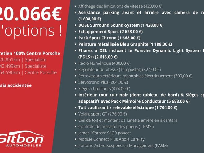 Porsche 911 991 Phase 2 Carrera 4S Coupe 3.0 420 PDK Bleu Graphite de 2016