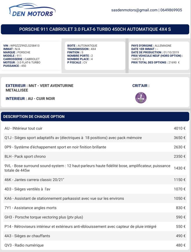 Porsche 911 Carrera 4 S Cabriolet - Approved 09/26,  Vert de 2019