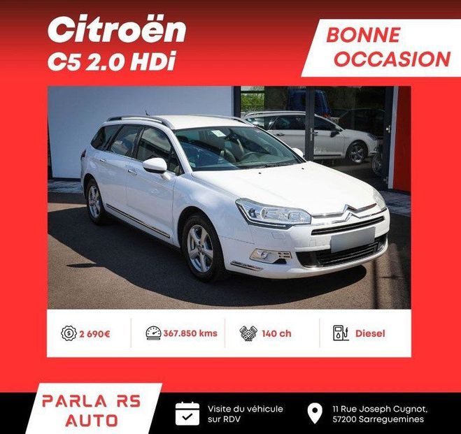 Citroen C5 2.0 HDi Exclusive break 140ch 1�re main Blanc de 2011