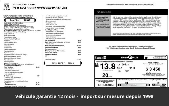 Dodge Ram sport night 12p 5.7l 4x4 Blanc de 2021