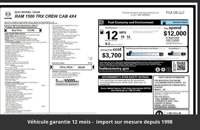 Dodge Ram 1500 trx 702ch crew cab 4x4 Orange de 2022