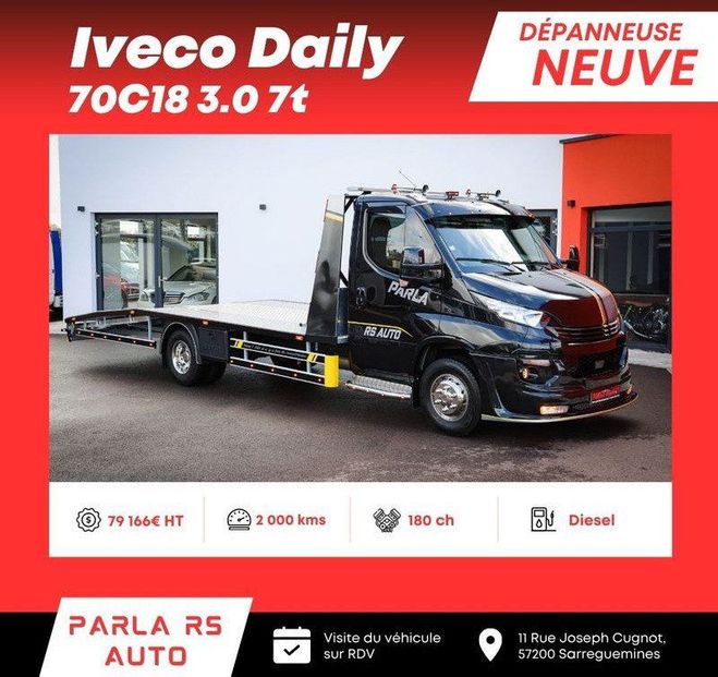 Iveco Daily 70C18 3.0 180ch 7T plateau porte voiture Noir de 2023
