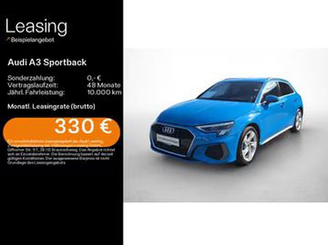 Audi A3 Sportback 40 TFSI e S line bleu de 2022