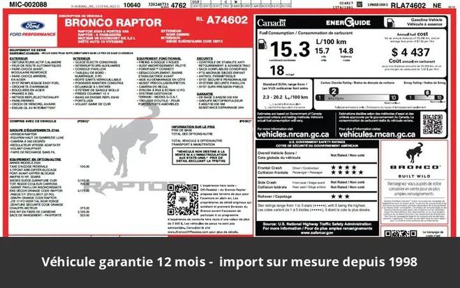 Ford Bronco raptor 4x4 Noir de 2024